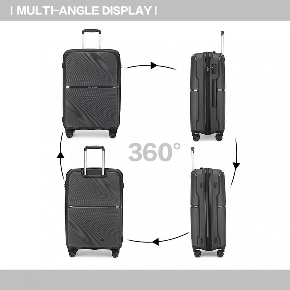 K2393L - BRITISH TRAVELLER 3 PCS SET SPINNER HARD SHELL PP SUITCASE WITH TSA LOCK - BLACK - The Baggage Shop