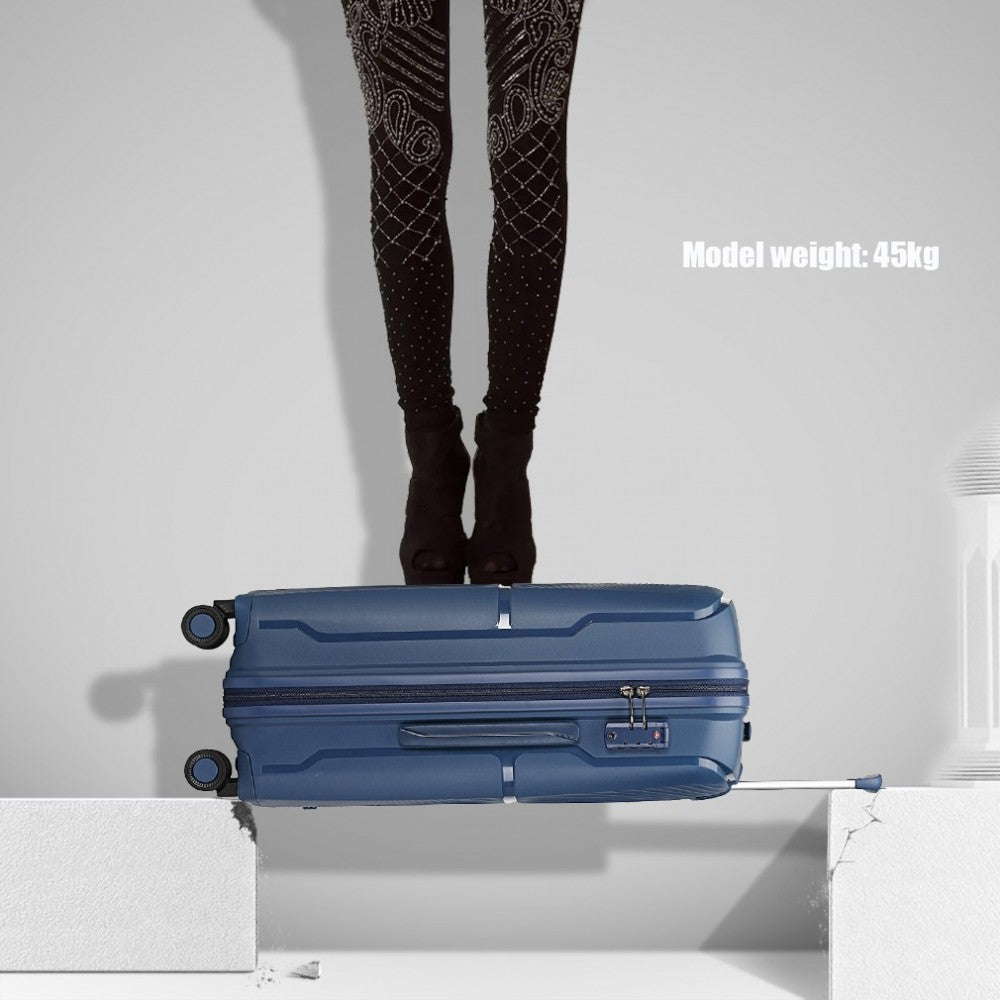 K2393L - BRITISH TRAVELLER 3 PCS SET SPINNER HARD SHELL PP SUITCASE WITH TSA LOCK - NAVY - The Baggage Shop