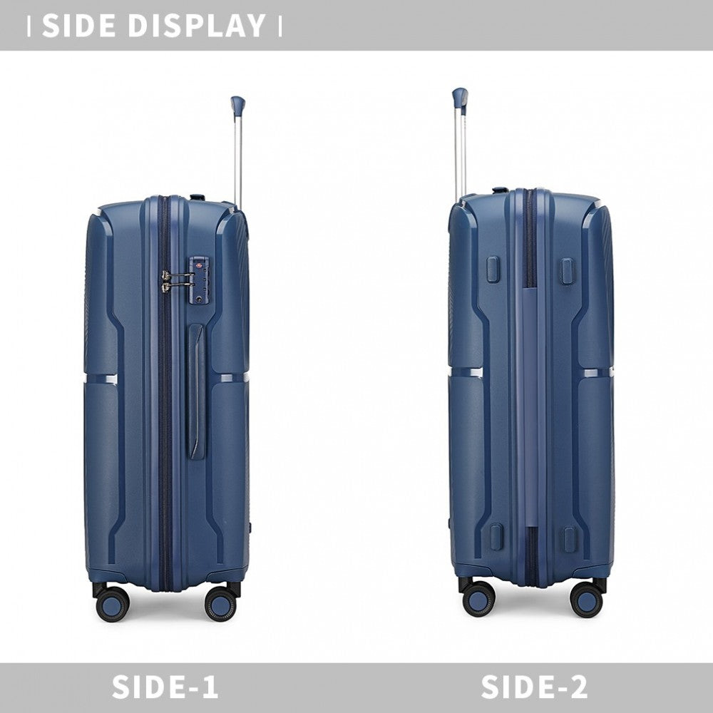 K2393L - BRITISH TRAVELLER 3 PCS SET SPINNER HARD SHELL PP SUITCASE WITH TSA LOCK - NAVY - The Baggage Shop