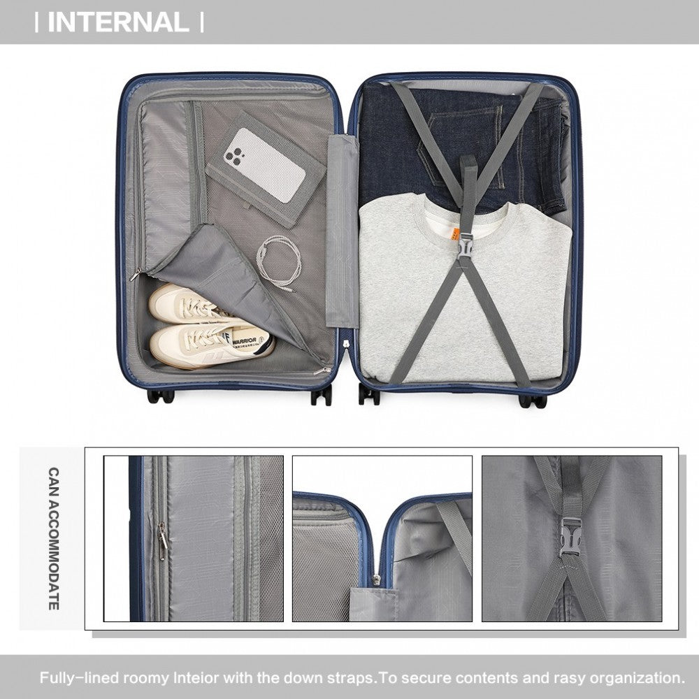 K2393L - BRITISH TRAVELLER 3 PCS SET SPINNER HARD SHELL PP SUITCASE WITH TSA LOCK - NAVY - The Baggage Shop