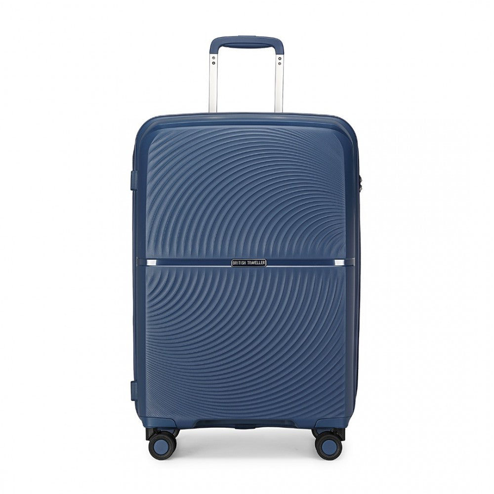 K2393L - BRITISH TRAVELLER 3 PCS SET SPINNER HARD SHELL PP SUITCASE WITH TSA LOCK - NAVY - The Baggage Shop