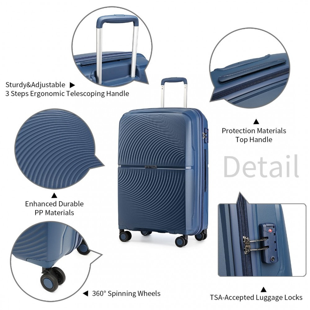 K2393L - BRITISH TRAVELLER 3 PCS SET SPINNER HARD SHELL PP SUITCASE WITH TSA LOCK - NAVY - The Baggage Shop