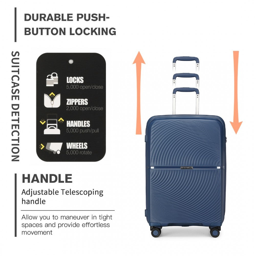 K2393L - BRITISH TRAVELLER 3 PCS SET SPINNER HARD SHELL PP SUITCASE WITH TSA LOCK - NAVY - The Baggage Shop