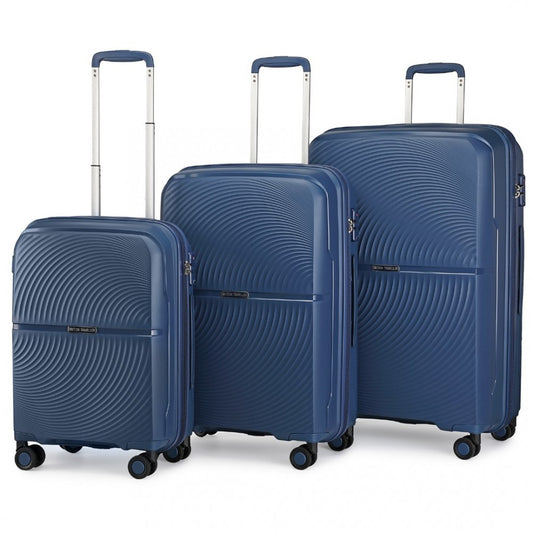 K2393L - BRITISH TRAVELLER 3 PCS SET SPINNER HARD SHELL PP SUITCASE WITH TSA LOCK - NAVY - The Baggage Shop