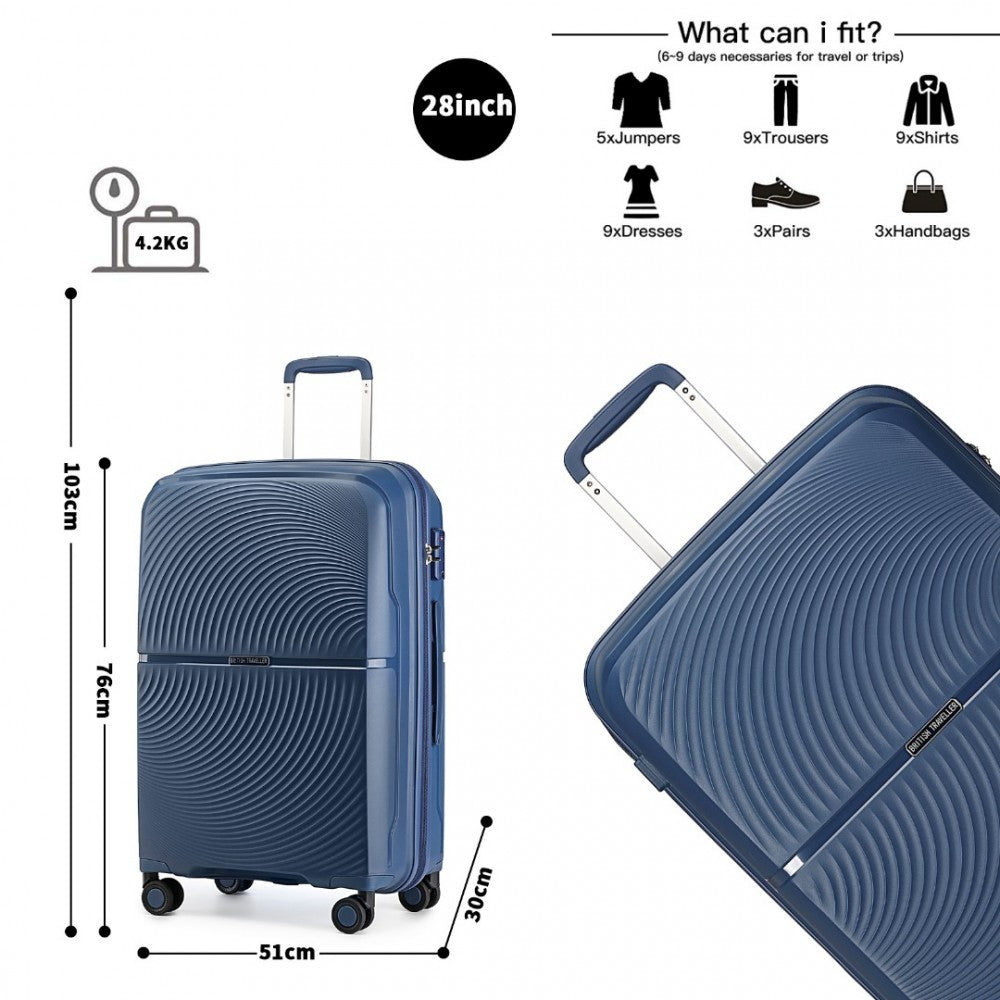 K2393L - BRITISH TRAVELLER 3 PCS SET SPINNER HARD SHELL PP SUITCASE WITH TSA LOCK - NAVY - The Baggage Shop