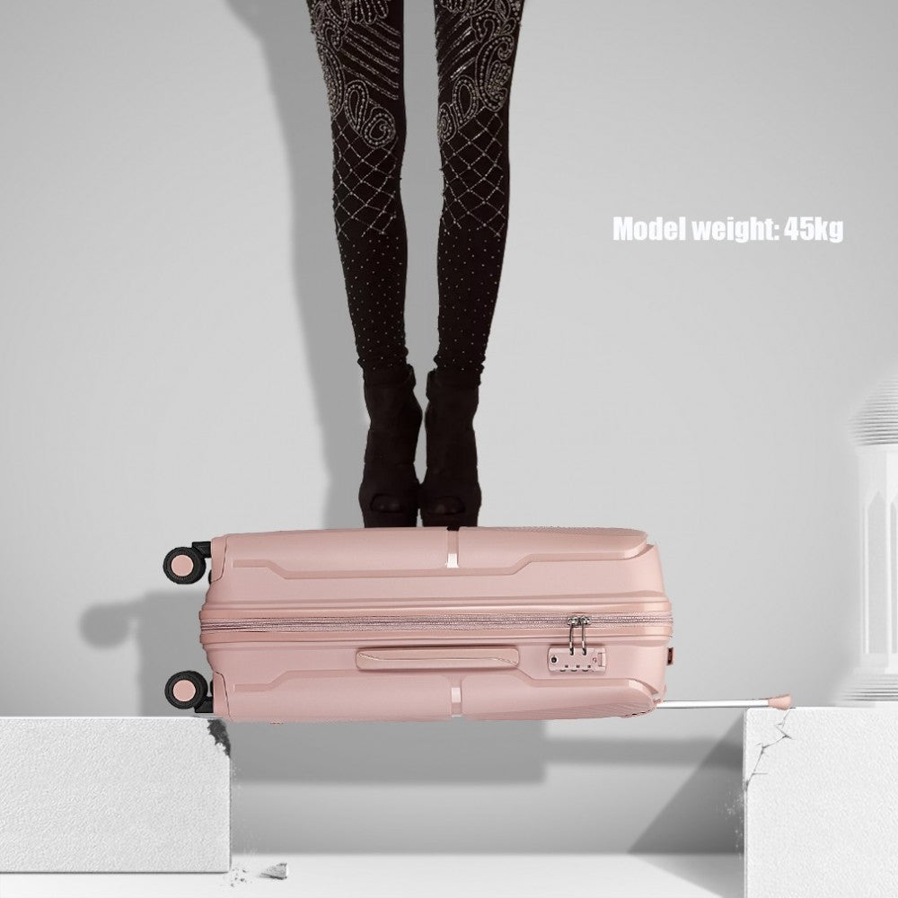 K2393L - BRITISH TRAVELLER 3 PCS SET SPINNER HARD SHELL PP SUITCASE WITH TSA LOCK - NUDE - The Baggage Shop