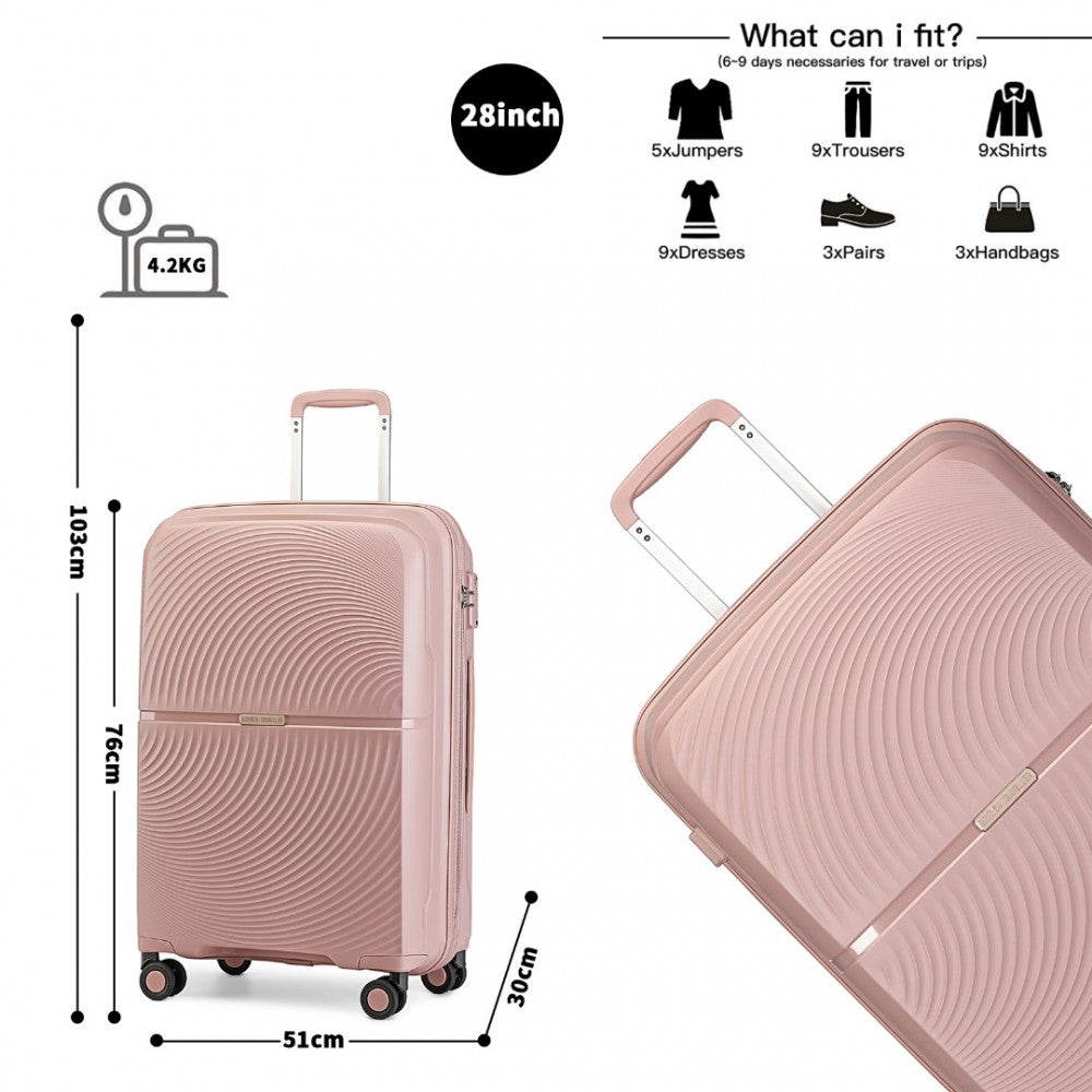 K2393L - BRITISH TRAVELLER 3 PCS SET SPINNER HARD SHELL PP SUITCASE WITH TSA LOCK - NUDE - The Baggage Shop
