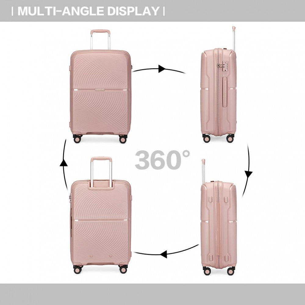 K2393L - BRITISH TRAVELLER 3 PCS SET SPINNER HARD SHELL PP SUITCASE WITH TSA LOCK - NUDE - The Baggage Shop