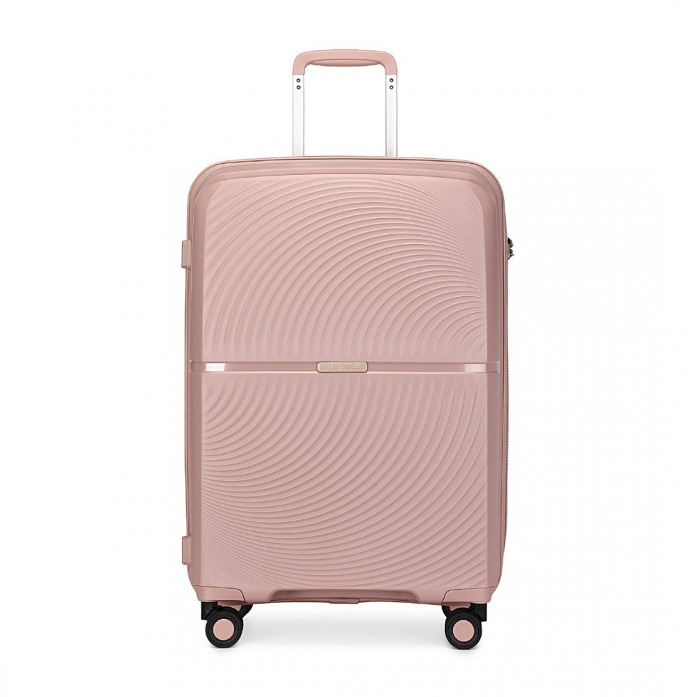 K2393L - BRITISH TRAVELLER 3 PCS SET SPINNER HARD SHELL PP SUITCASE WITH TSA LOCK - NUDE - The Baggage Shop
