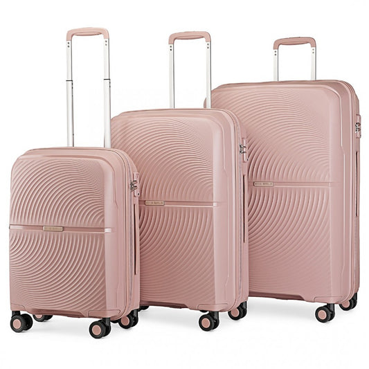 K2393L - BRITISH TRAVELLER 3 PCS SET SPINNER HARD SHELL PP SUITCASE WITH TSA LOCK - NUDE - The Baggage Shop