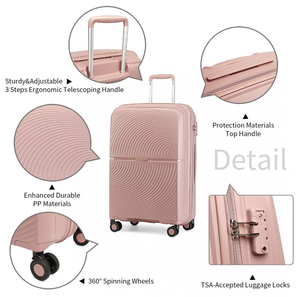 K2393L - BRITISH TRAVELLER 3 PCS SET SPINNER HARD SHELL PP SUITCASE WITH TSA LOCK - NUDE - The Baggage Shop