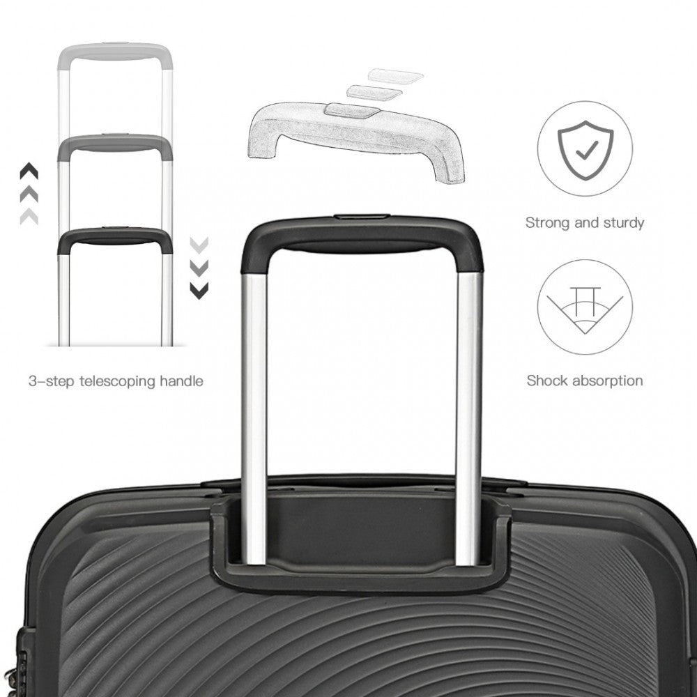 K2393L - BRITISH TRAVELLER 4 PCS SET SPINNER HARD SHELL PP SUITCASE WITH TSA LOCK AND VANITY CASE - BLACK - The Baggage Shop
