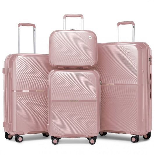 K2393L - BRITISH TRAVELLER 4 PCS SET SPINNER HARD SHELL PP SUITCASE WITH TSA LOCK AND VANITY CASE - NUDE - The Baggage Shop