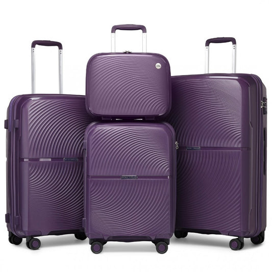 K2393L - BRITISH TRAVELLER 4 PCS SET SPINNER HARD SHELL PP SUITCASE WITH TSA LOCK AND VANITY CASE - PURPLE - The Baggage Shop