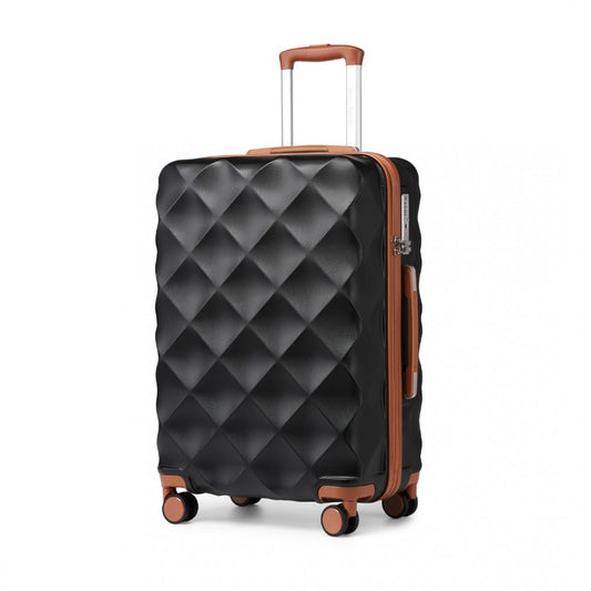 K2395L - BRITISH TRAVELLER 28 INCH ULTRALIGHT ABS AND POLYCARBONATE BUMPY DIAMOND SUITCASE WITH TSA LOCK - BLACK AND BROWN - The Baggage Shop