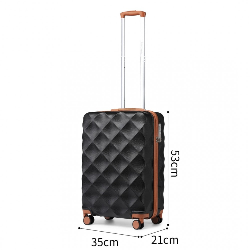 K2395L - BRITISH TRAVELLER ULTRALIGHT ABS AND POLYCARBONATE BUMPY DIAMOND 3 PCS LUGGAGE SET WITH TSA LOCK - BLACK AND BROWN - The Baggage Shop