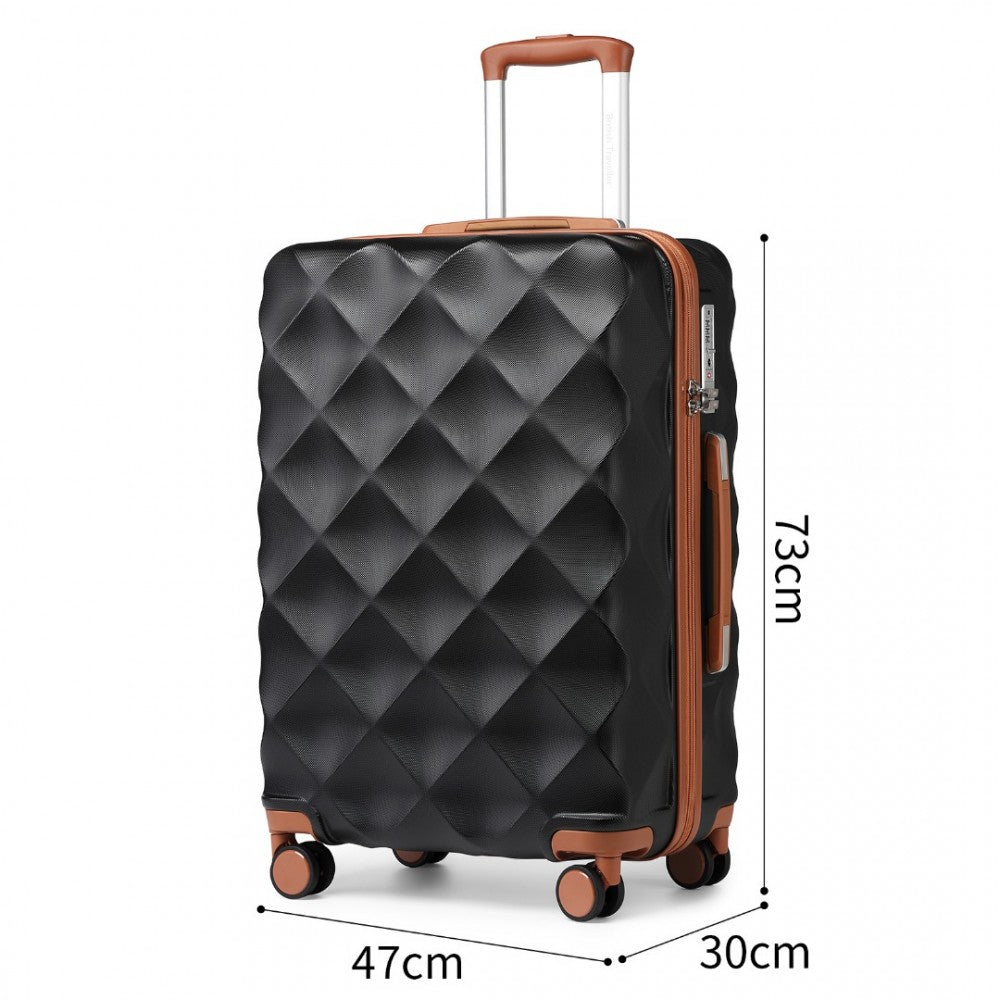 K2395L - BRITISH TRAVELLER ULTRALIGHT ABS AND POLYCARBONATE BUMPY DIAMOND 3 PCS LUGGAGE SET WITH TSA LOCK - BLACK AND BROWN - The Baggage Shop