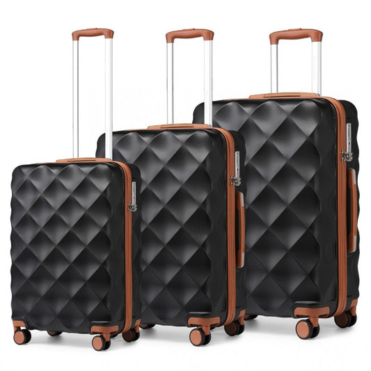 K2395L - BRITISH TRAVELLER ULTRALIGHT ABS AND POLYCARBONATE BUMPY DIAMOND 3 PCS LUGGAGE SET WITH TSA LOCK - BLACK AND BROWN - The Baggage Shop