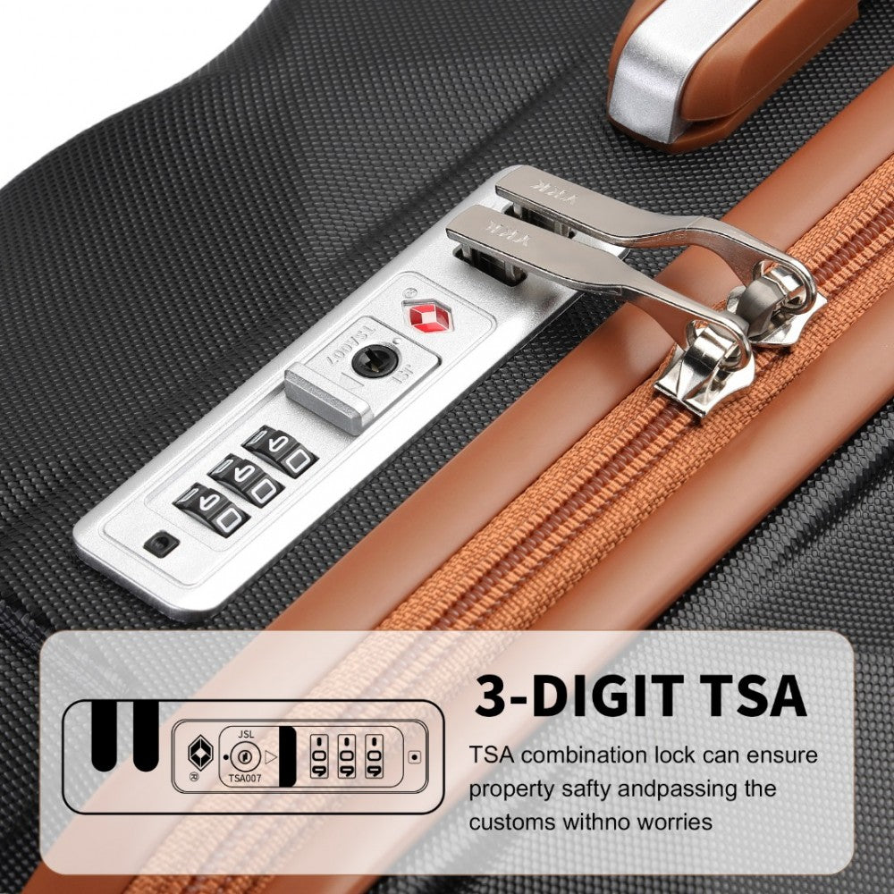K2395L - BRITISH TRAVELLER ULTRALIGHT ABS AND POLYCARBONATE BUMPY DIAMOND 3 PCS LUGGAGE SET WITH TSA LOCK - BLACK AND BROWN - The Baggage Shop