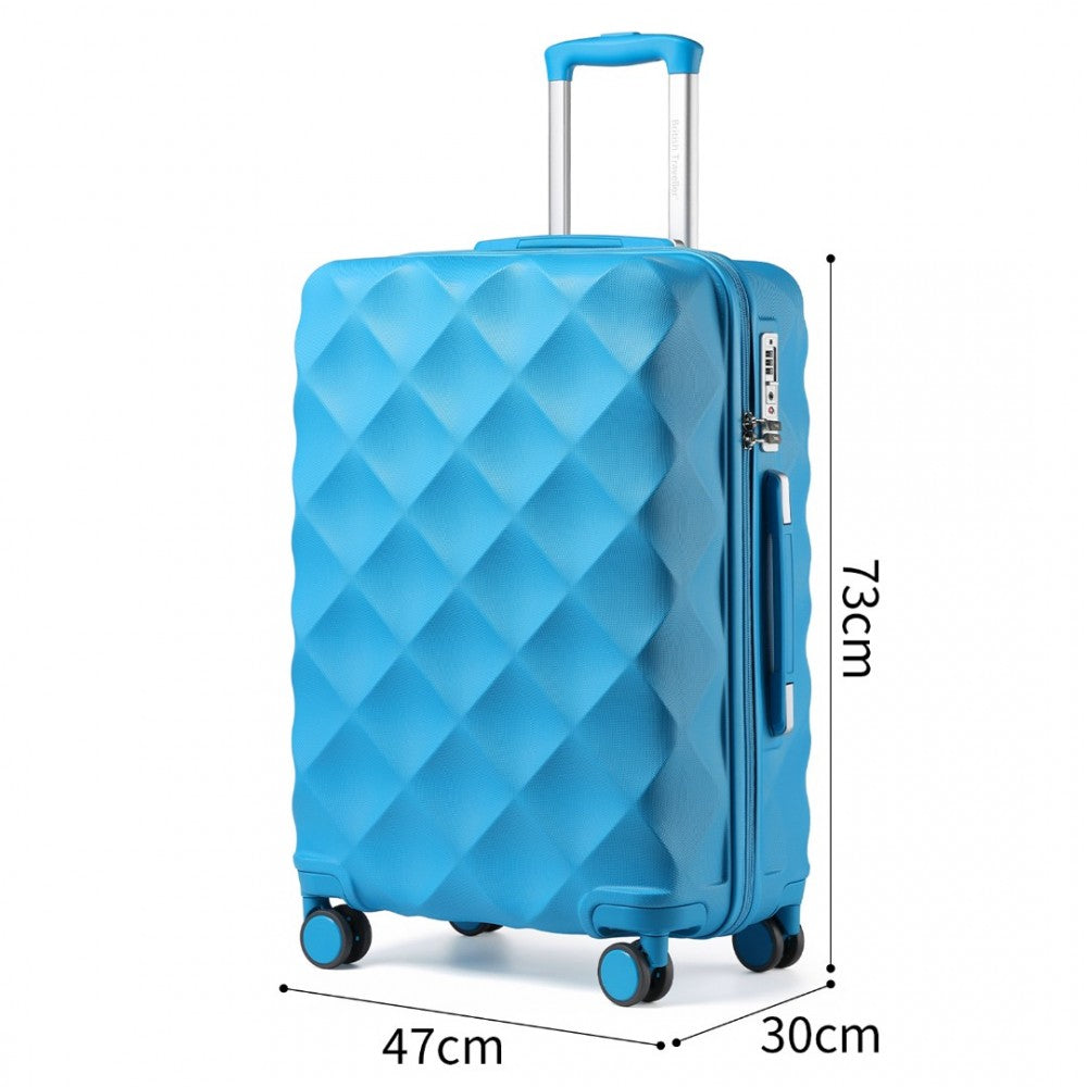 K2395L - BRITISH TRAVELLER ULTRALIGHT ABS AND POLYCARBONATE BUMPY DIAMOND 3 PCS LUGGAGE SET WITH TSA LOCK - BLUE - The Baggage Shop