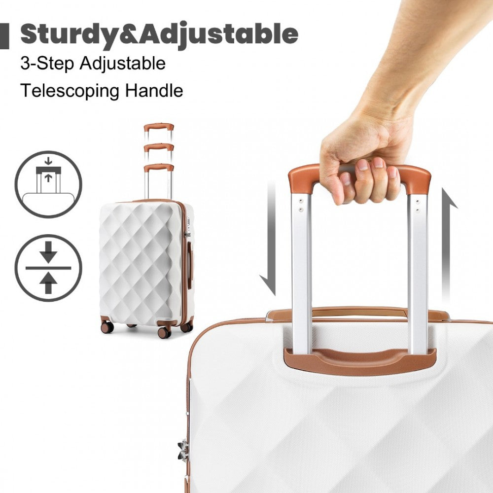K2395L - BRITISH TRAVELLER ULTRALIGHT ABS AND POLYCARBONATE BUMPY DIAMOND 3 PCS LUGGAGE SET WITH TSA LOCK - CREAM - The Baggage Shop