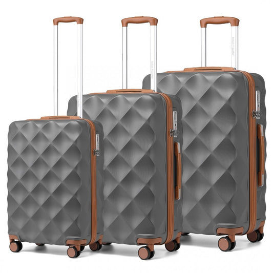 K2395L - BRITISH TRAVELLER ULTRALIGHT ABS AND POLYCARBONATE BUMPY DIAMOND 3 PCS LUGGAGE SET WITH TSA LOCK - GREY AND BROWN - The Baggage Shop