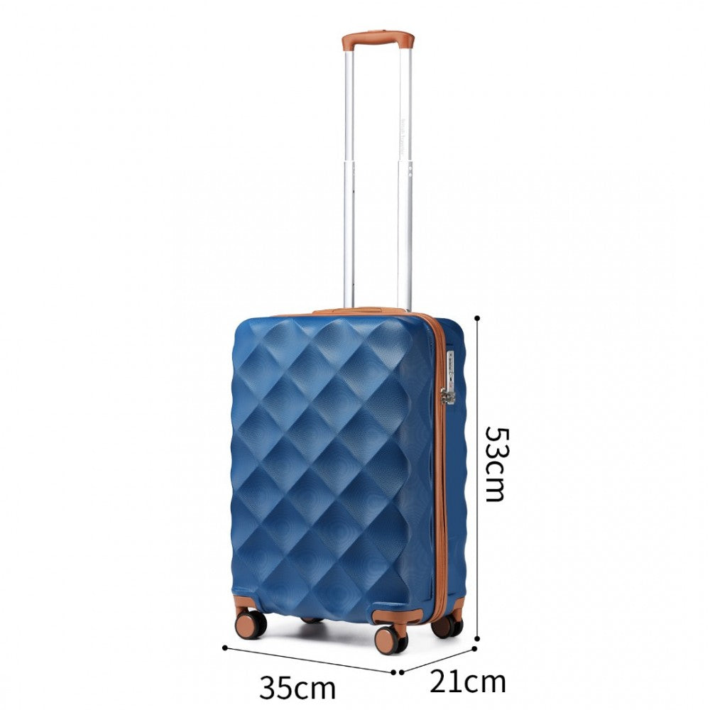 K2395L - BRITISH TRAVELLER ULTRALIGHT ABS AND POLYCARBONATE BUMPY DIAMOND 3 PCS LUGGAGE SET WITH TSA LOCK - NAVY AND BROWN - The Baggage Shop
