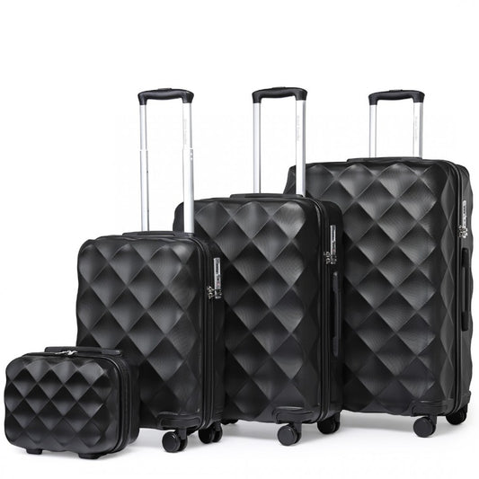 K2395L - BRITISH TRAVELLER ULTRALIGHT ABS AND POLYCARBONATE BUMPY DIAMOND 4 PCS LUGGAGE SET WITH TSA LOCK - BLACK - The Baggage Shop