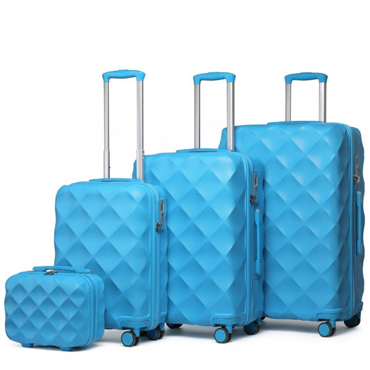 K2395L - BRITISH TRAVELLER ULTRALIGHT ABS AND POLYCARBONATE BUMPY DIAMOND 4 PCS LUGGAGE SET WITH TSA LOCK - BLUE - The Baggage Shop