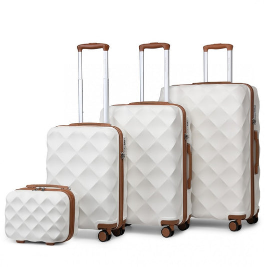 K2395L - BRITISH TRAVELLER ULTRALIGHT ABS AND POLYCARBONATE BUMPY DIAMOND 4 PCS LUGGAGE SET WITH TSA LOCK - CREAM - The Baggage Shop
