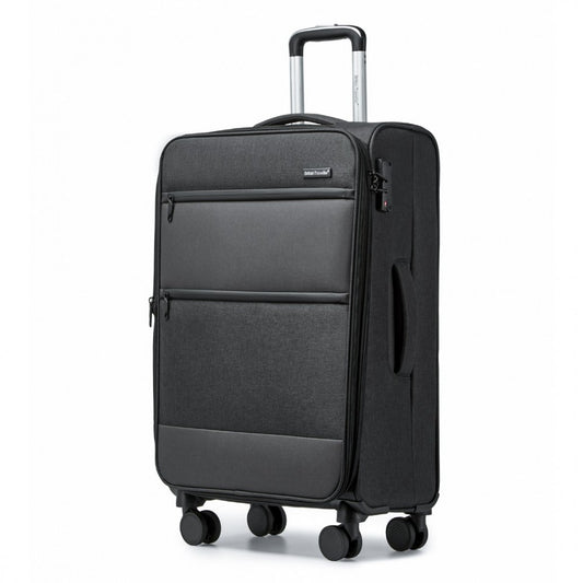 K2397L - BRITISH TRAVELLER 28 INCH LIGHTWEIGHT SOFT SHELL EXPANDABLE SUITCASE WITH TSA LOCK - BLACK - The Baggage Shop