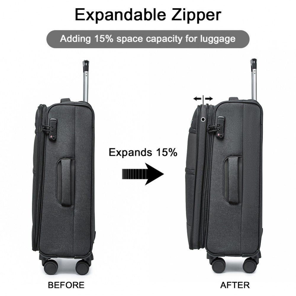 K2397L - BRITISH TRAVELLER 28 INCH LIGHTWEIGHT SOFT SHELL EXPANDABLE SUITCASE WITH TSA LOCK - BLACK - The Baggage Shop