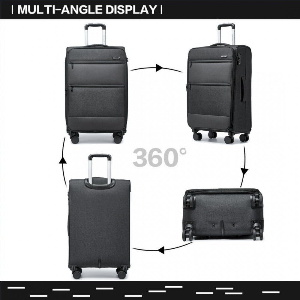 K2397L - BRITISH TRAVELLER 28 INCH LIGHTWEIGHT SOFT SHELL EXPANDABLE SUITCASE WITH TSA LOCK - BLACK - The Baggage Shop