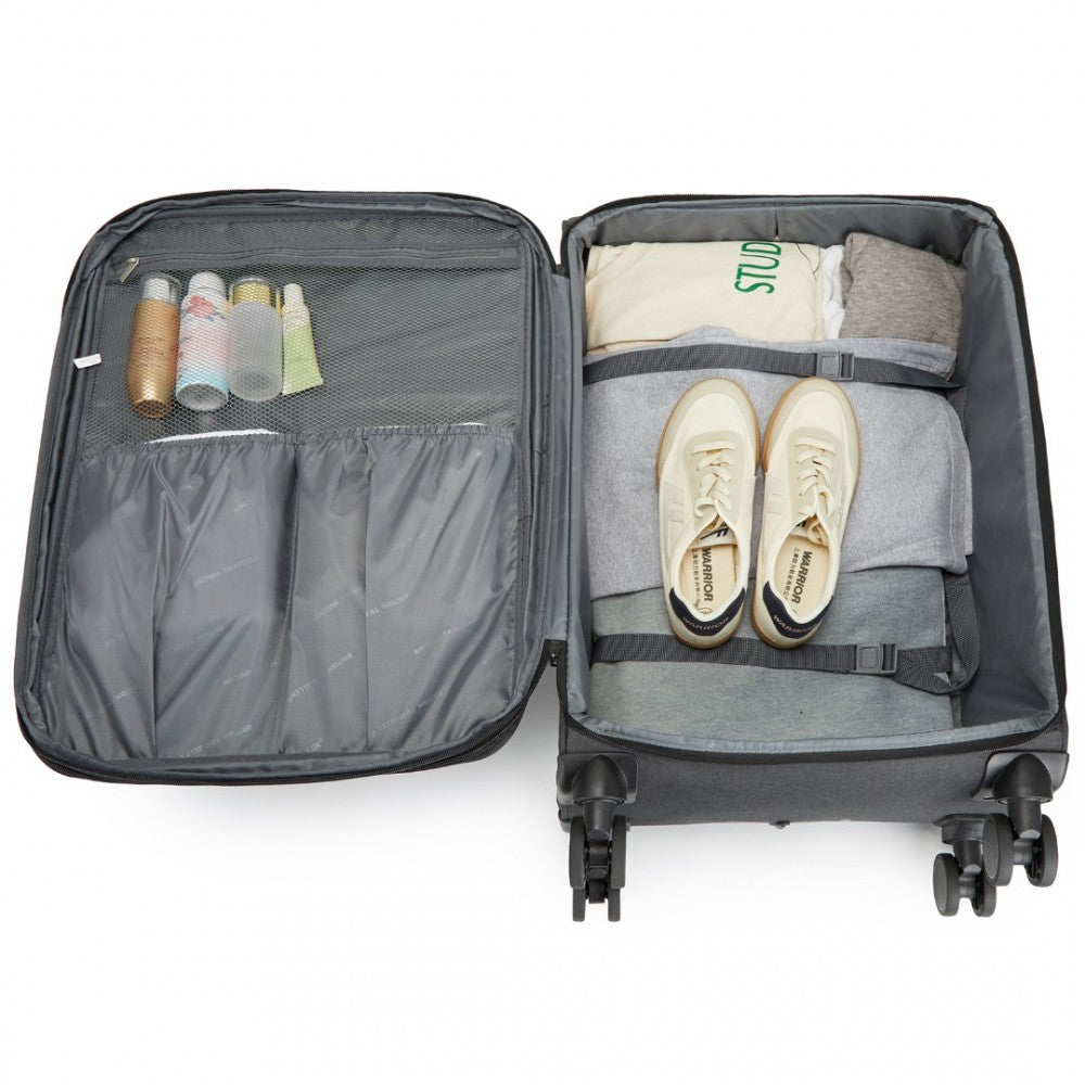 K2397L - BRITISH TRAVELLER 28 INCH LIGHTWEIGHT SOFT SHELL EXPANDABLE SUITCASE WITH TSA LOCK - BLACK - The Baggage Shop