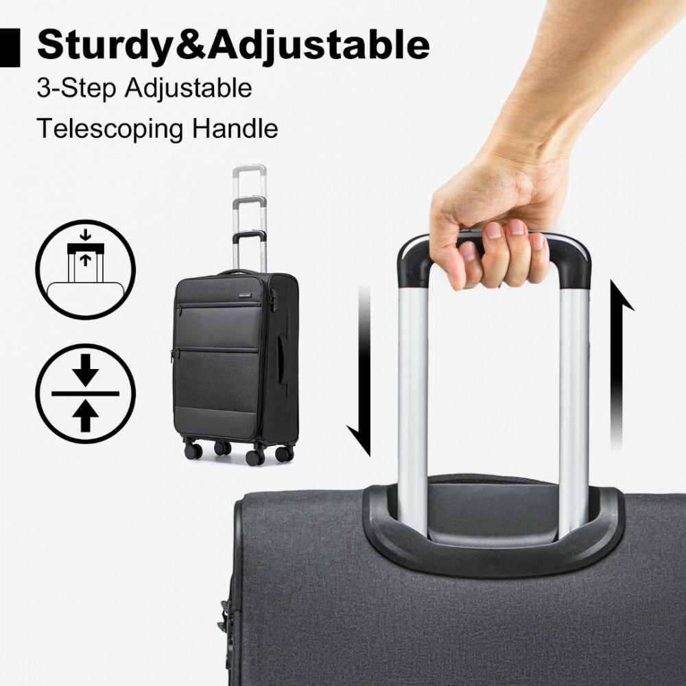 K2397L - BRITISH TRAVELLER 28 INCH LIGHTWEIGHT SOFT SHELL EXPANDABLE SUITCASE WITH TSA LOCK - BLACK - The Baggage Shop