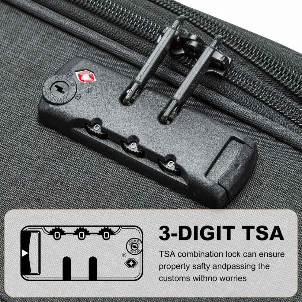 K2397L - BRITISH TRAVELLER 28 INCH LIGHTWEIGHT SOFT SHELL EXPANDABLE SUITCASE WITH TSA LOCK - BLACK - The Baggage Shop