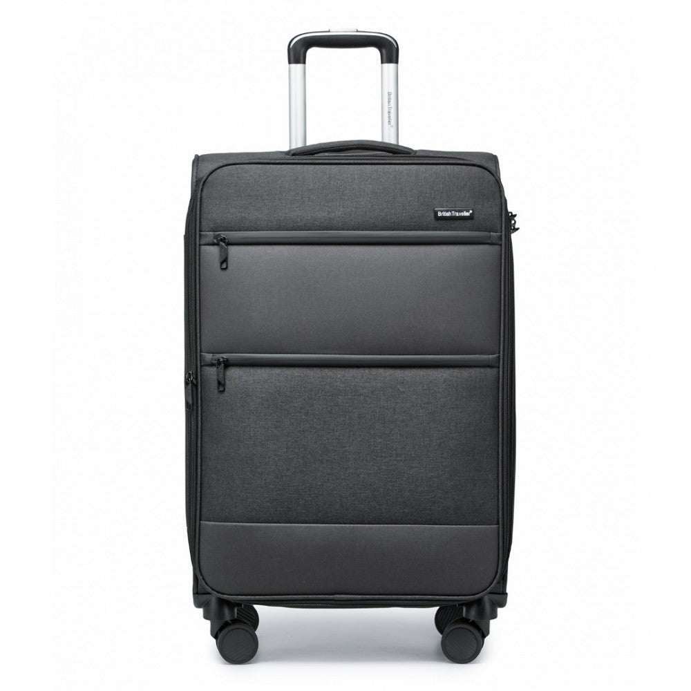K2397L - BRITISH TRAVELLER 28 INCH LIGHTWEIGHT SOFT SHELL EXPANDABLE SUITCASE WITH TSA LOCK - BLACK - The Baggage Shop