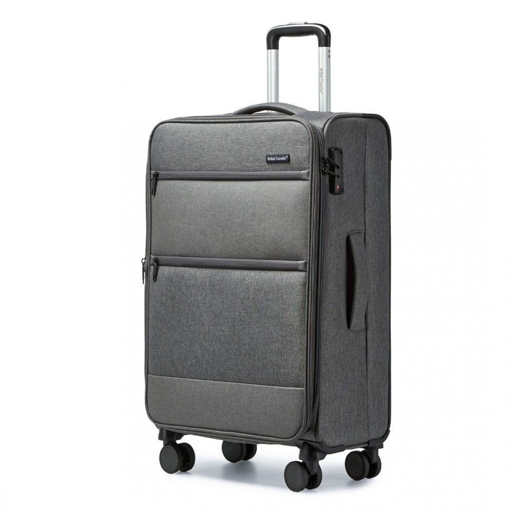 K2397L - BRITISH TRAVELLER 28 INCH LIGHTWEIGHT SOFT SHELL EXPANDABLE SUITCASE WITH TSA LOCK - GREY - The Baggage Shop