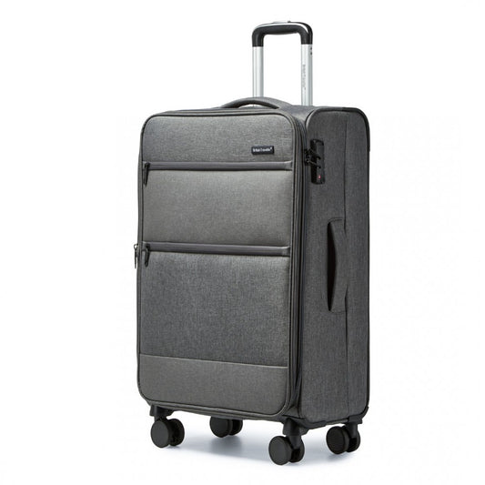 K2397L - BRITISH TRAVELLER 28 INCH LIGHTWEIGHT SOFT SHELL EXPANDABLE SUITCASE WITH TSA LOCK - GREY - The Baggage Shop