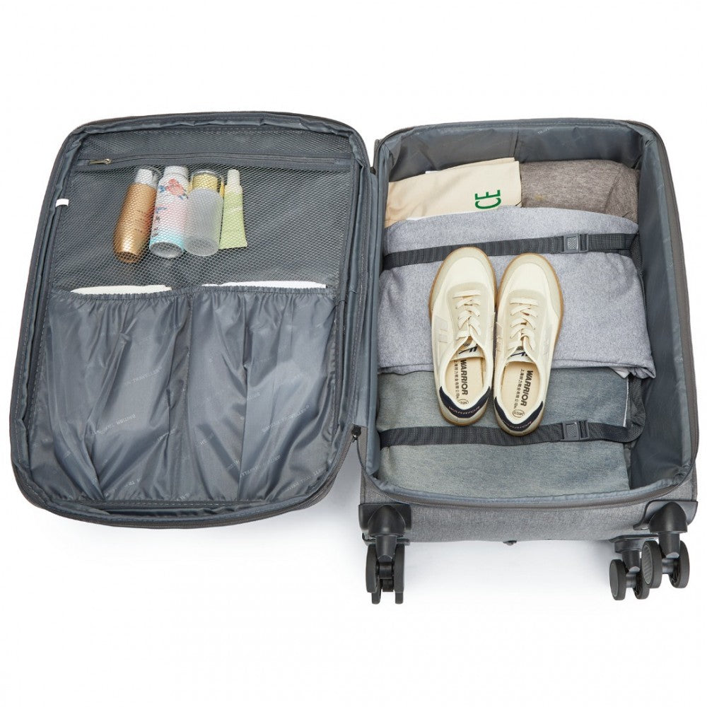 K2397L - BRITISH TRAVELLER 28 INCH LIGHTWEIGHT SOFT SHELL EXPANDABLE SUITCASE WITH TSA LOCK - GREY - The Baggage Shop