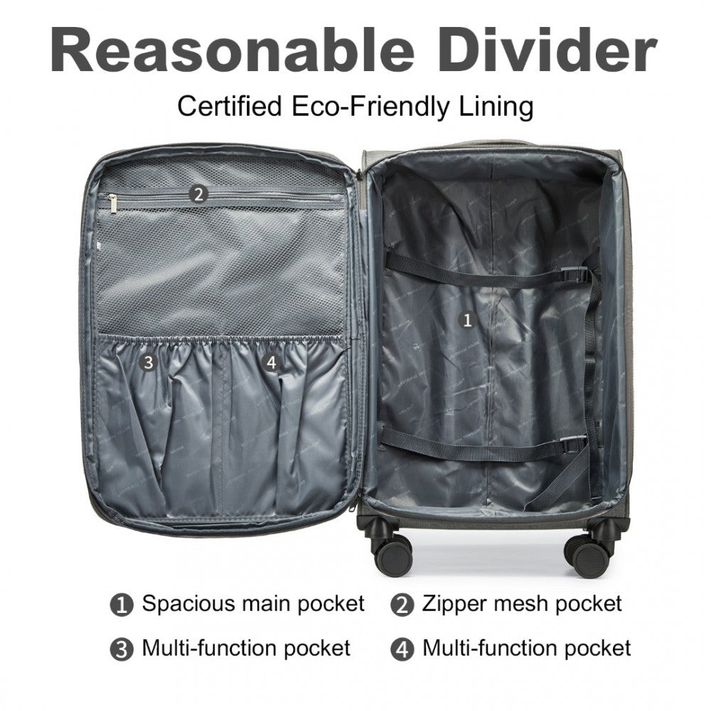 K2397L - BRITISH TRAVELLER 28 INCH LIGHTWEIGHT SOFT SHELL EXPANDABLE SUITCASE WITH TSA LOCK - GREY - The Baggage Shop