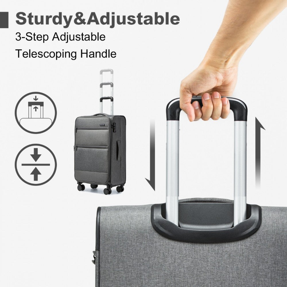 K2397L - BRITISH TRAVELLER 28 INCH LIGHTWEIGHT SOFT SHELL EXPANDABLE SUITCASE WITH TSA LOCK - GREY - The Baggage Shop