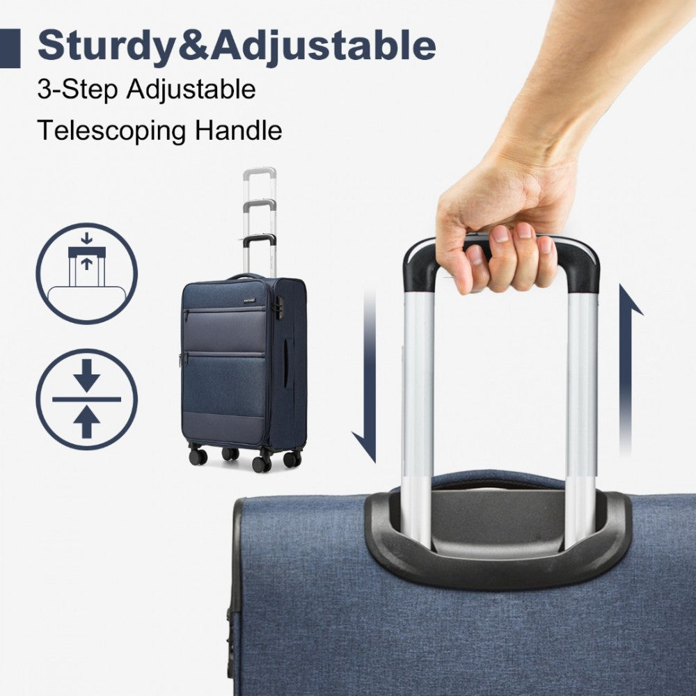 K2397L - BRITISH TRAVELLER 28 INCH LIGHTWEIGHT SOFT SHELL EXPANDABLE SUITCASE WITH TSA LOCK - NAVY - The Baggage Shop