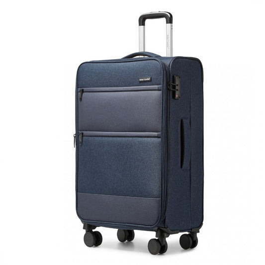 K2397L - BRITISH TRAVELLER 28 INCH LIGHTWEIGHT SOFT SHELL EXPANDABLE SUITCASE WITH TSA LOCK - NAVY - The Baggage Shop