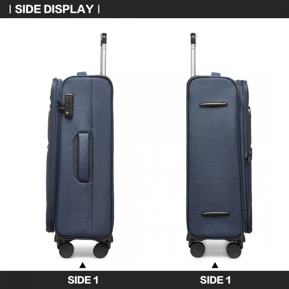 K2397L - BRITISH TRAVELLER 28 INCH LIGHTWEIGHT SOFT SHELL EXPANDABLE SUITCASE WITH TSA LOCK - NAVY - The Baggage Shop