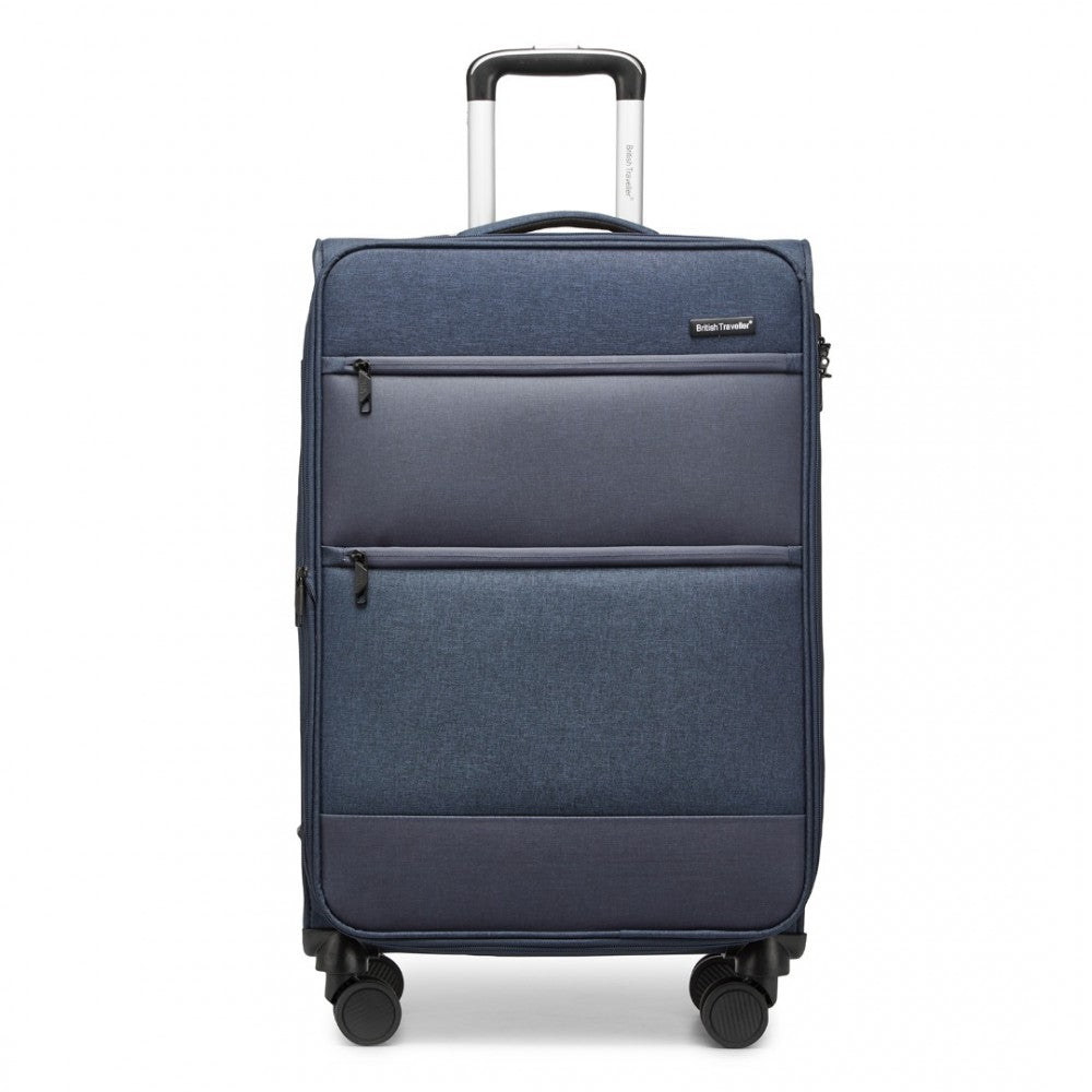 K2397L - BRITISH TRAVELLER 28 INCH LIGHTWEIGHT SOFT SHELL EXPANDABLE SUITCASE WITH TSA LOCK - NAVY - The Baggage Shop