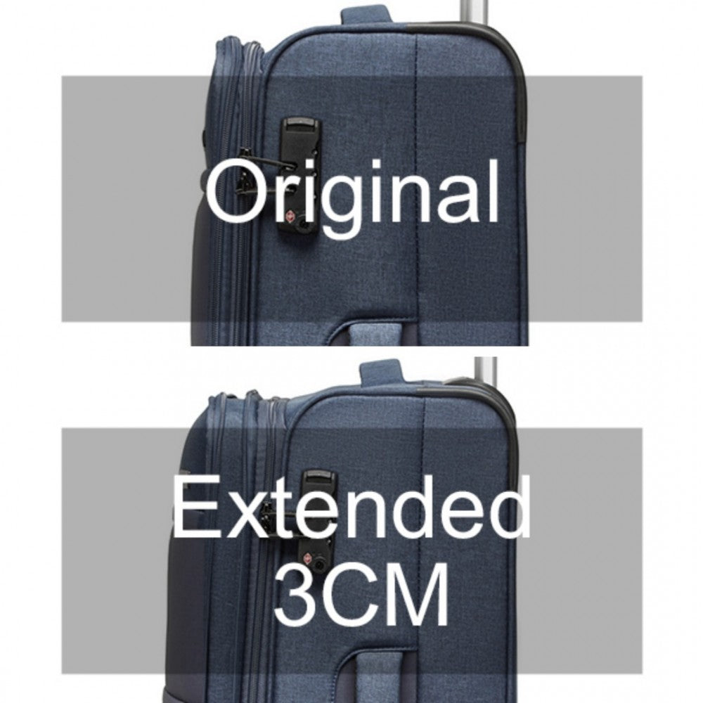 K2397L - BRITISH TRAVELLER 28 INCH LIGHTWEIGHT SOFT SHELL EXPANDABLE SUITCASE WITH TSA LOCK - NAVY - The Baggage Shop