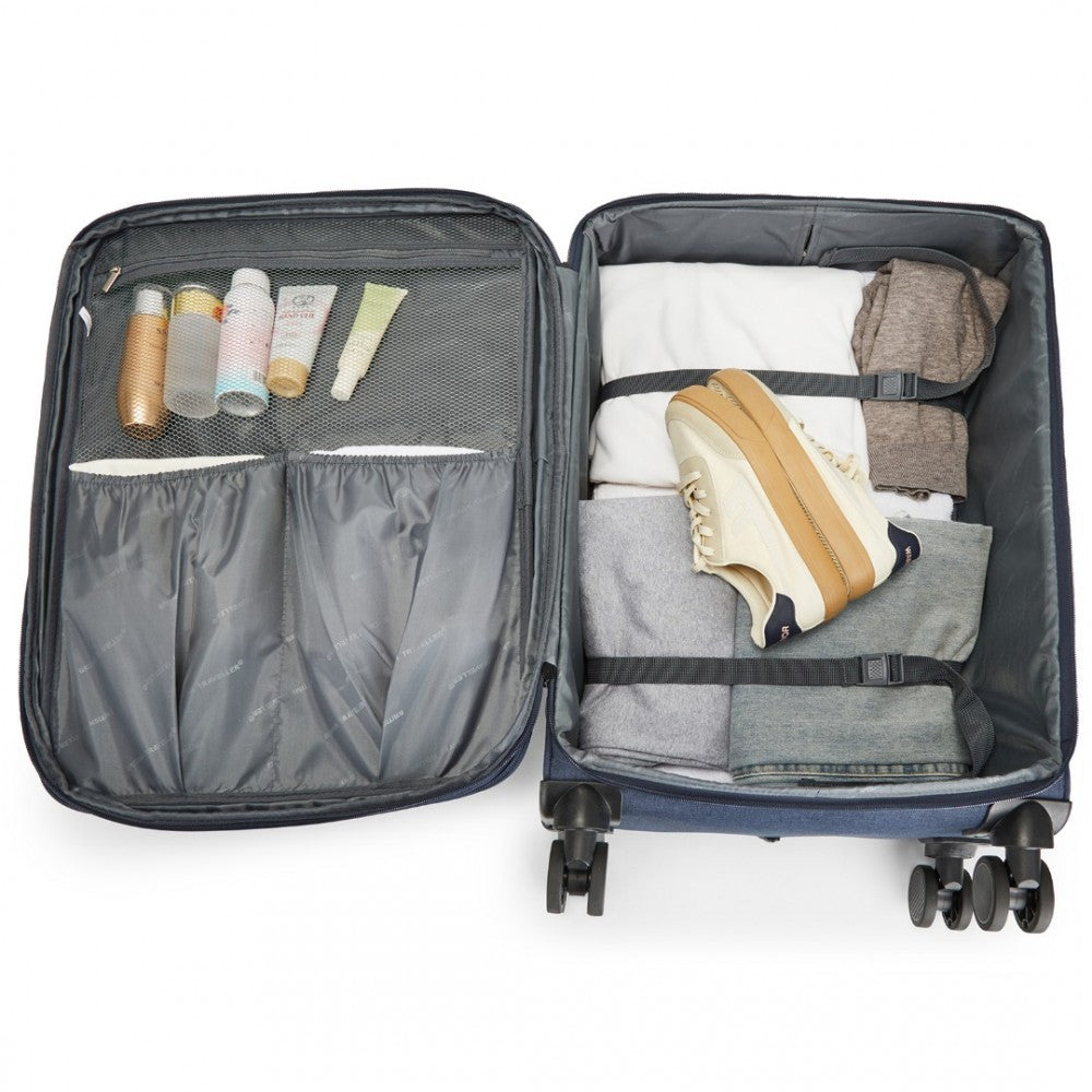 K2397L - BRITISH TRAVELLER 28 INCH LIGHTWEIGHT SOFT SHELL EXPANDABLE SUITCASE WITH TSA LOCK - NAVY - The Baggage Shop