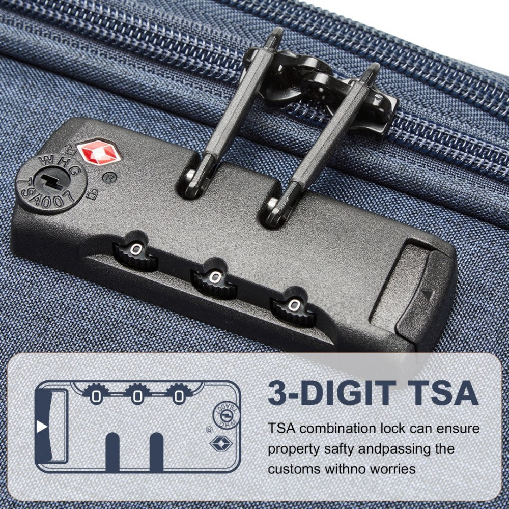 K2397L - BRITISH TRAVELLER 28 INCH LIGHTWEIGHT SOFT SHELL EXPANDABLE SUITCASE WITH TSA LOCK - NAVY - The Baggage Shop