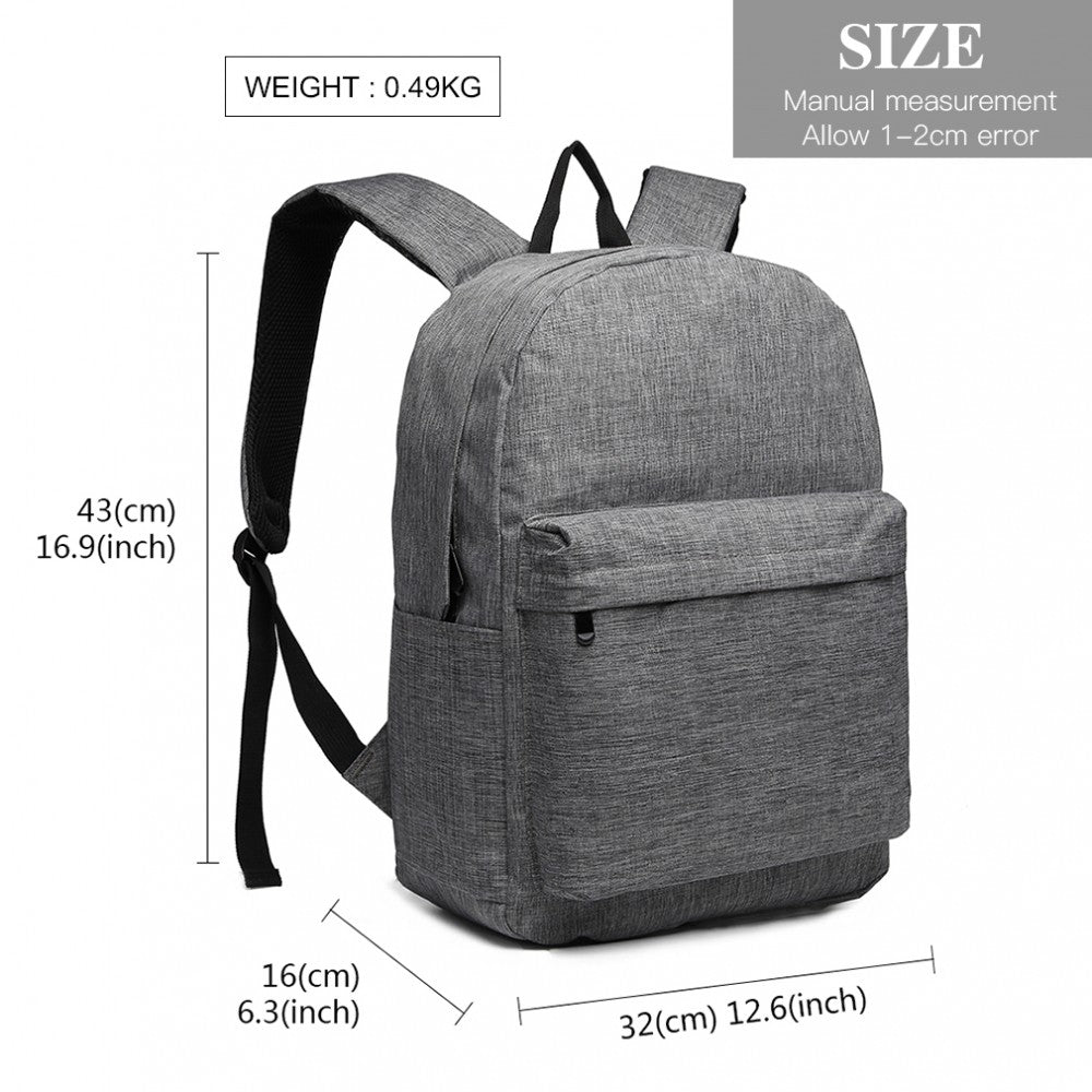 E1930 - KONO DURABLE POLYESTER EVERYDAY BACKPACK WITH SLEEK DESIGN - GREY - The Baggage Shop
